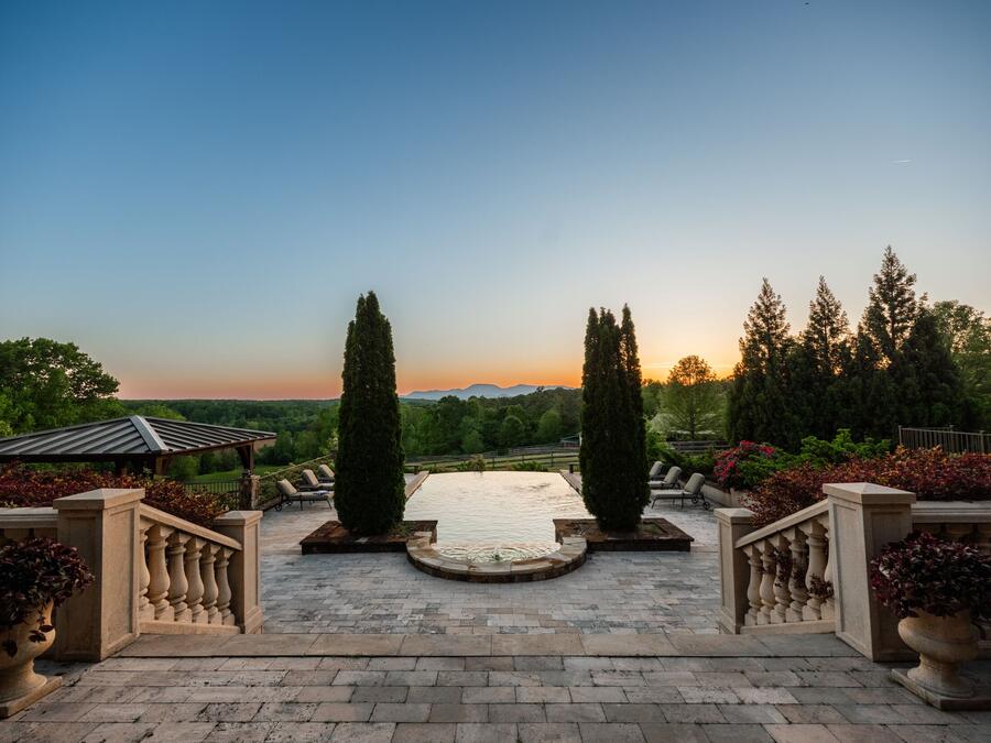 Pool terrace at dusk
