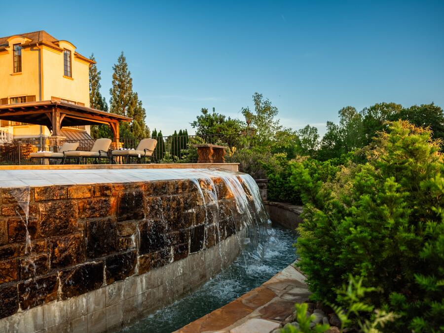 The pool's stone water edge